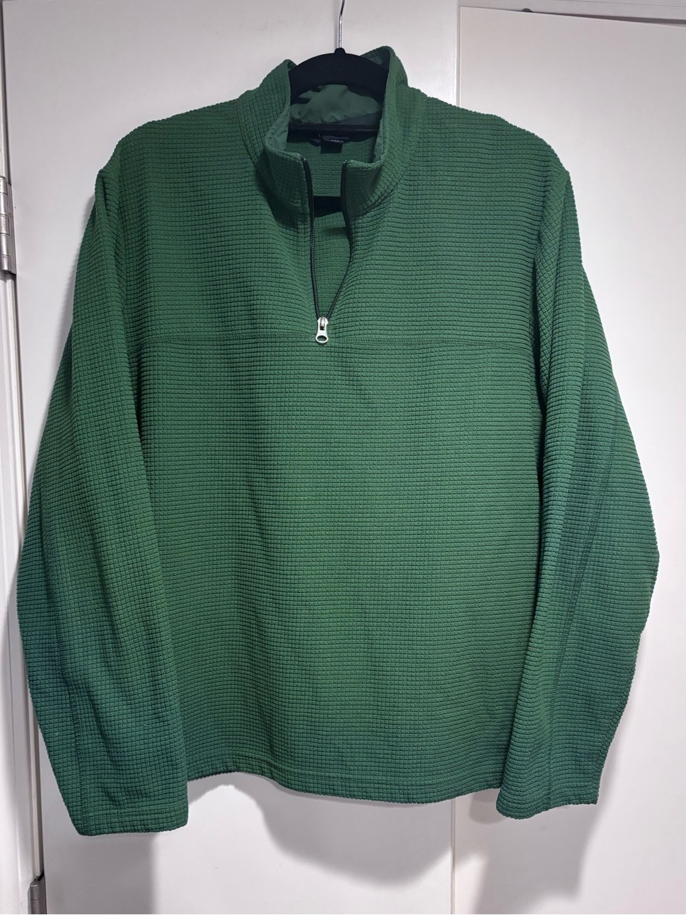 Men's Land’s End Green Quarter-Zip Waffle Knit Fleece